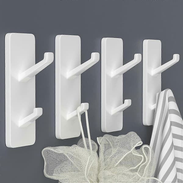 Self-Adhesive Hooks Extra Strong, Heavy Duty Self-Adhesive Wall Door Hooks for Hanging, Bathroom Towel Hooks, Clothes Hooks Robe White 4 Pack White 4 Pack