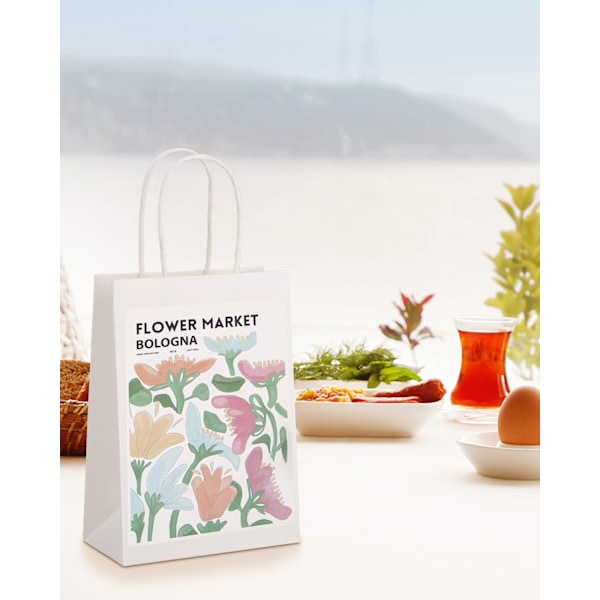 60 x Papirposer med Hanke Hvide Gaveposer Kraft - Perfekt