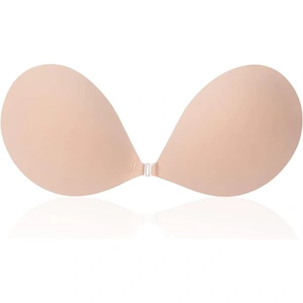 1 Round Bra Cup - Strapless Invisible Silicone Bra - Transparent Push-Up Bra - Seamless Design - Front Closure - Beige - A