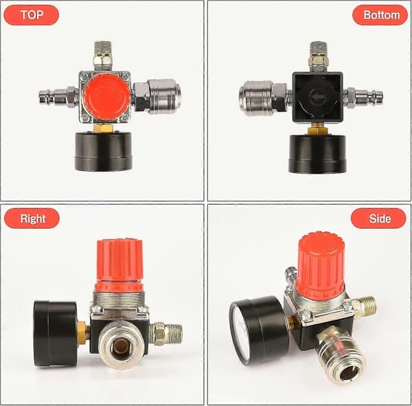 1/4\" Trykkluftregulator, EU-standard Trykkregulator, 4-hulls Trykkregulator med Trykkmåler for Kompressor