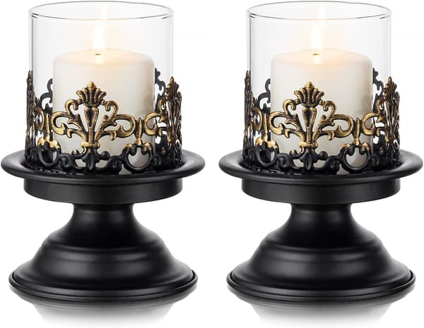 Sorte Shabby Chic Lysestagesæt til Bord - Gotisk Lysestage Rustik Glaslanterne Midterstykke
