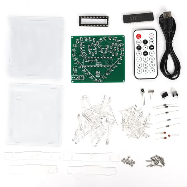 STC51 Single Chip DC4.5-5V Remote Control Heart-shaped LED Light Kit with 2mm Transparent Acrylic Shell
