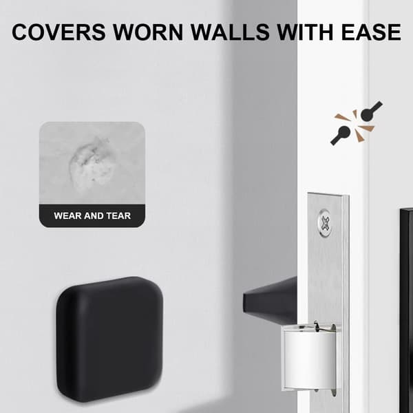 (Black x2, Grey x2) 4 Silicone Door Handle Wall Protectors, Square Wall Protector