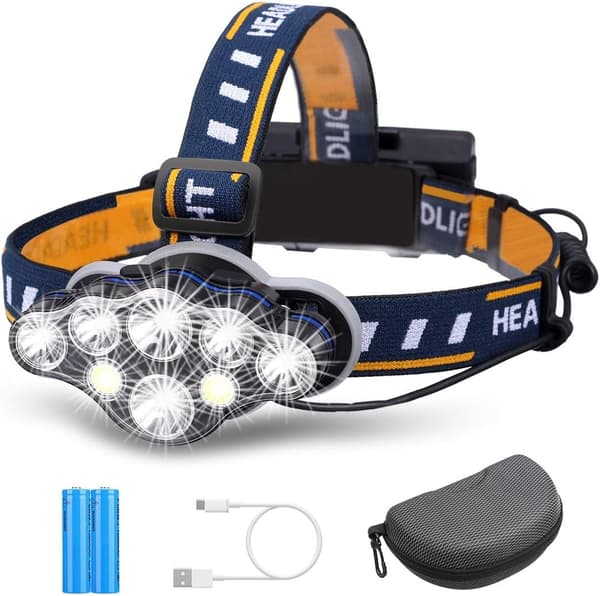 8-modus oppladbar LED-hodelykt, supersterk 8 LED-hodelykt
