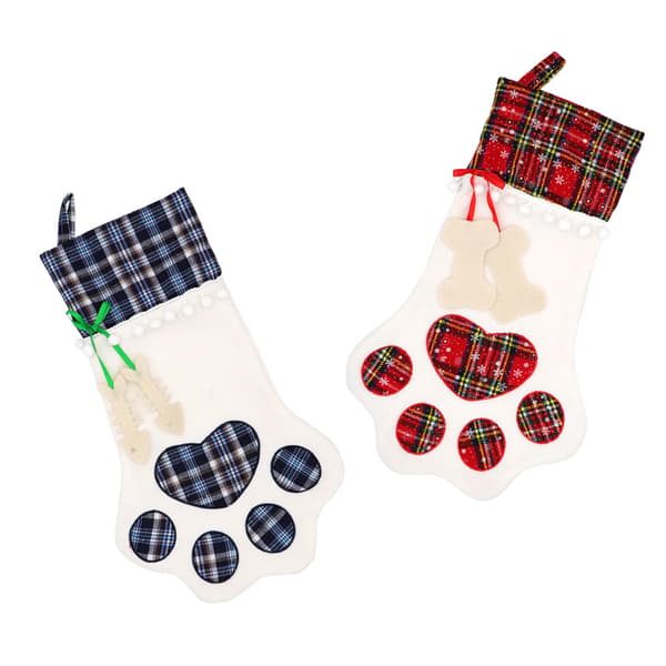 2 juledekorasjoner julestrømper hundepoter gavepose