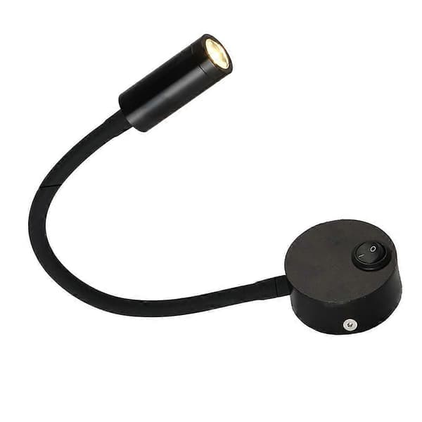 2 stk. 3W Fleksible LED Svanhals Sengelampe Væglampe Cylinder med Slids Ingen Kabel (Sort)