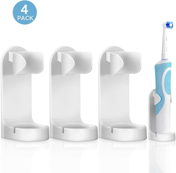 Electric Toothbrush Holder, Multifunctional Self-Adhesive Wall-Mounted Plastic Toothpaste Organizer, 4-Piece Holder for Bathroom and Kitchen