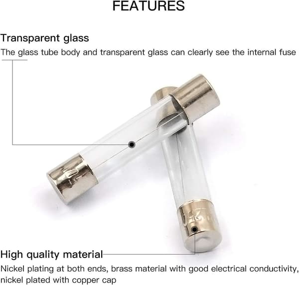 100 stk. glassrørssikringer, assorterte størrelser