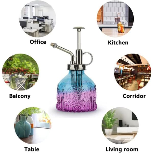 Glass Water Spray Bottle for Plants, 200ml Retro with Top Pump, Mist Sprayer