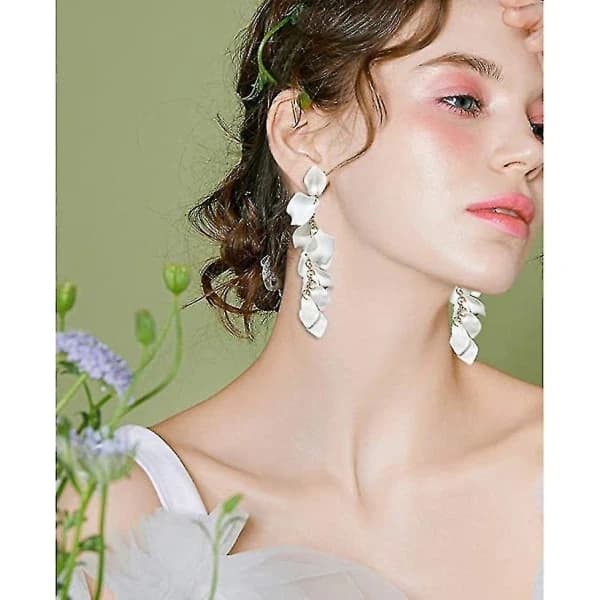 Long Acrylic Rose Petal Earrings Dangle Exaggerated Flower Earrings Drop, Red
