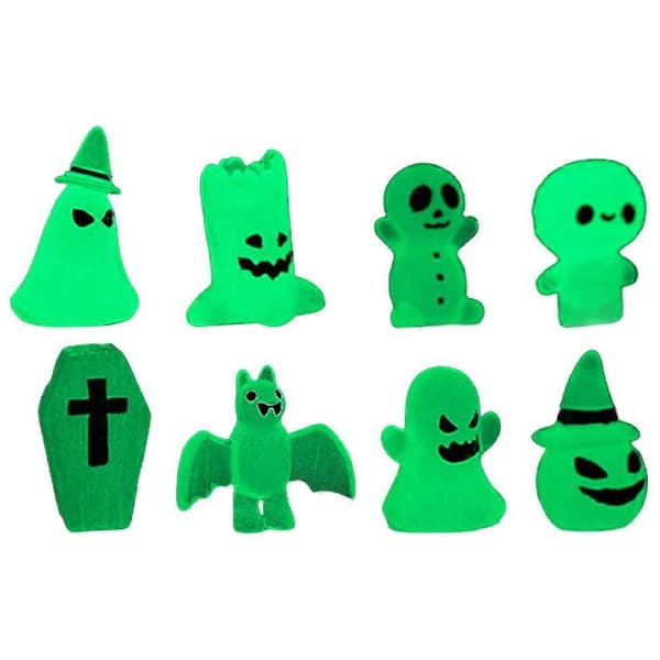 2025 8 stk. selvlysende dekorasjoner med Halloween-tema, skrivebordsdekorasjon, harpikshåndverk, lysende Halloween-pynt