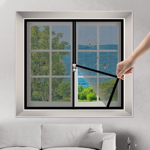 Self-adhesive mosquito net for windows with zipper - fine-mesh insect screen, black 100*150cm