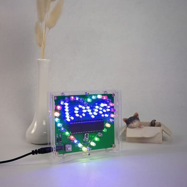 STC51 Single Chip DC4.5-5V Remote Control Heart-shaped LED Light Kit with 2mm Transparent Acrylic Shell