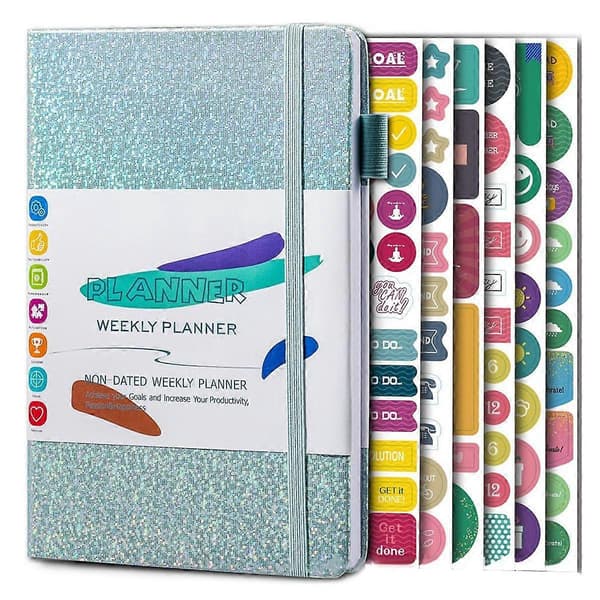 A5 Notatbok Papir Dagbok med Elastisk Bånd og Journal Klistremerker Blå