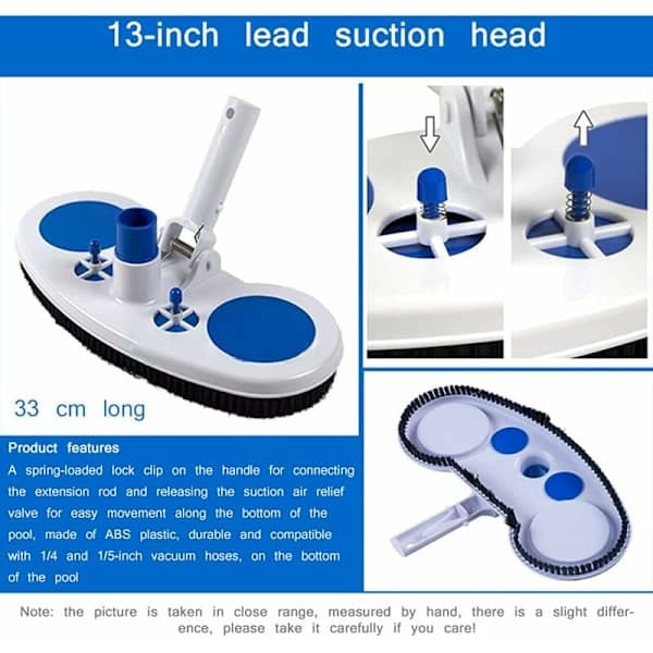 Pool Cleaner, Portable Pool Jet Vacuum Cleaner, Wheel-Mounted Suction Brush Head with Side Brushes
