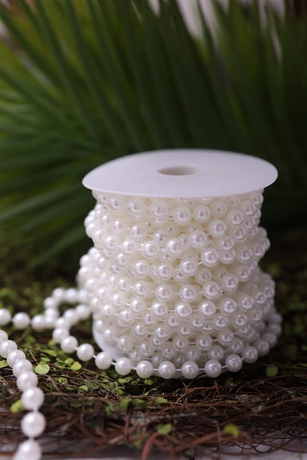 2m/rull 8mm (hvit) Akrylperlegirlanderkjede spoleperler blomster bryllupsbrudefestdekorasjon
