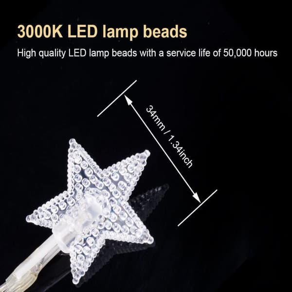 #LED-lyskæder 6M Juledekoration 40 Varm Hvide Stjerneformede Lyskæder#