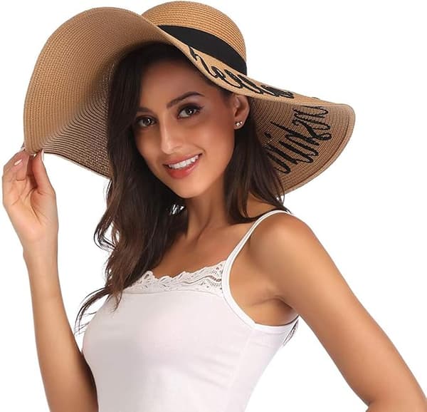 Kvinder Floppy Hat Stråhat Bredskygget Solhat Åndbar (Just Married)