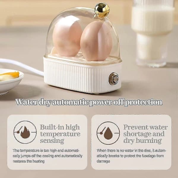 Egg Cooker 2 Eggs, Compact Electric Egg Cooker, Best Egg Cooker Cooks All Three Cooking Levels - Soft, Medium, Hard Ty White