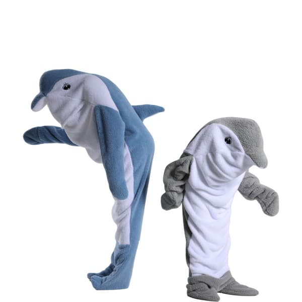 Flanellsovkläder med Hajform, Tecknad Djur-Onesie, Män & Kvinnor, Hajpyjamas, Rosa Delfin