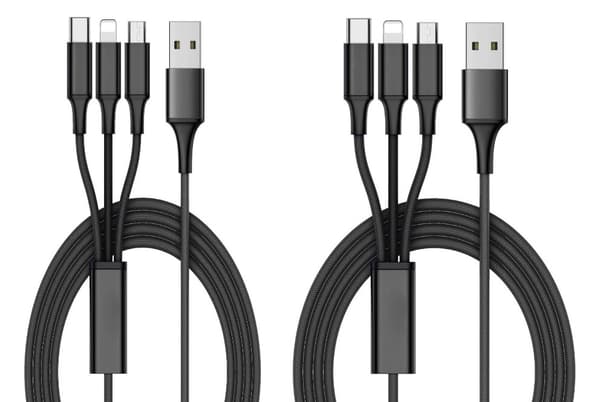 2-pakka laturi - latauskaapeli Multi 3in1, USB-C, Micro-USB, iPhone - 1,2 m