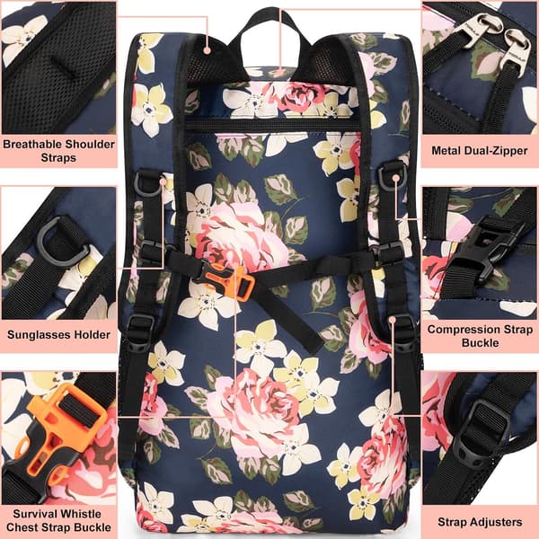 Foldable Hiking Backpack, Waterproof Backpack for Men, Lightweight Backpack for Women for Travel Pink pink