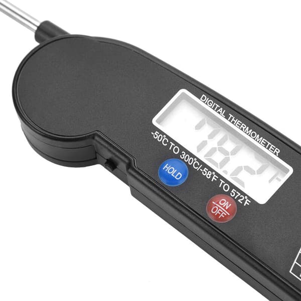 LCD Digitalt Termometer til Mad med Sammenklappelig Sonde, Køkken Madlavning Grill Temperaturmåler Sort