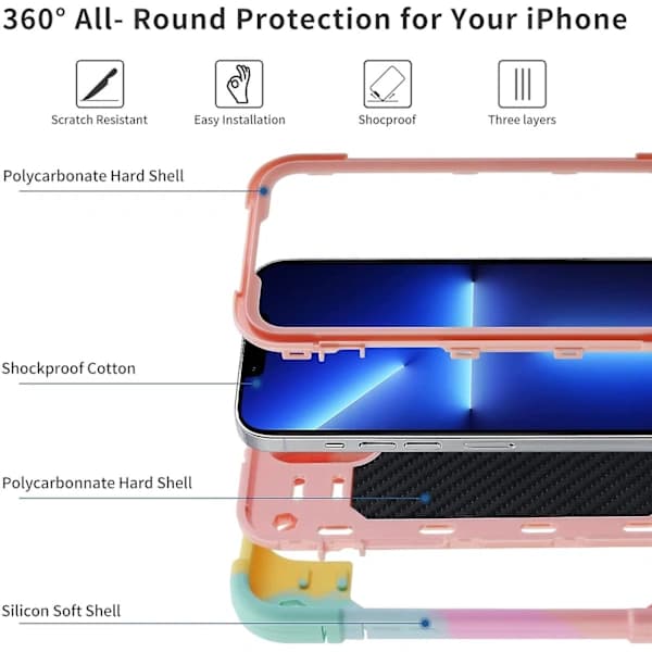 Kompatibelt iPhone 13 Pro Max-deksel 6,7 tommer med ringholder, kraftig