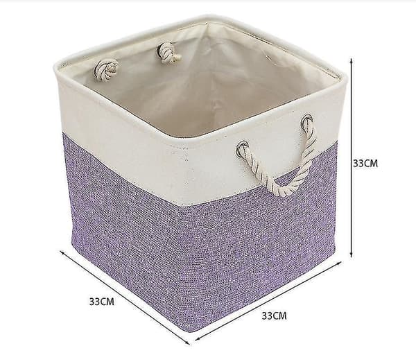 Foldable Storage Box with Linen Stitching Fabric Storage Basket, Storage Box with Cotton Rope Handles Storage Cube Storage Box (Beige Stitching Brown)
