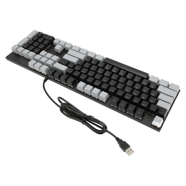 Full Size Mechanical Keyboard, 104 Keys, USB Wired Gaming Keyboard with Numeric Keypad, Red Switch for Windows, Black Grey