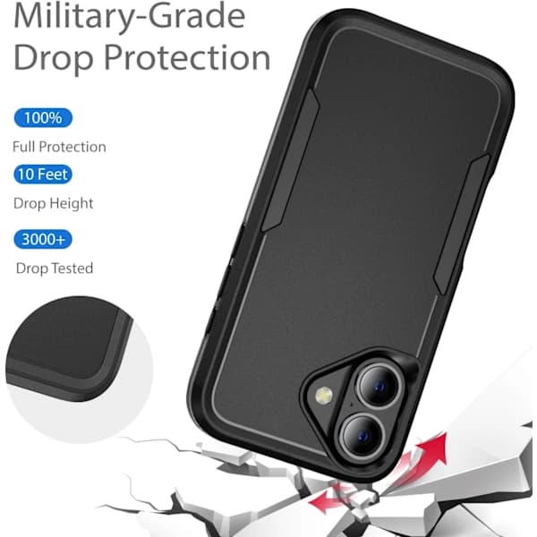 Designet til iPhone 16 Cover Sort, Kraftig Beskyttelse Stødsikkert Anti-ridse Mobilcover til iPhone 16 6,1 tommer sort