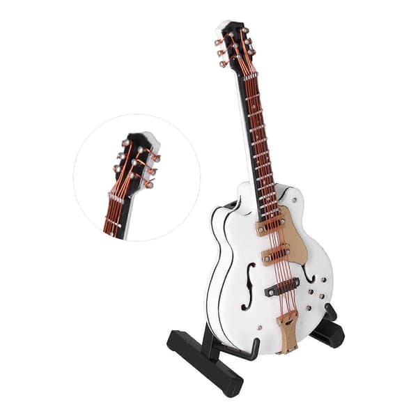 Mini hvit gitarmodell for hjemmekontordekorasjon Musikkinstrumenthåndverk