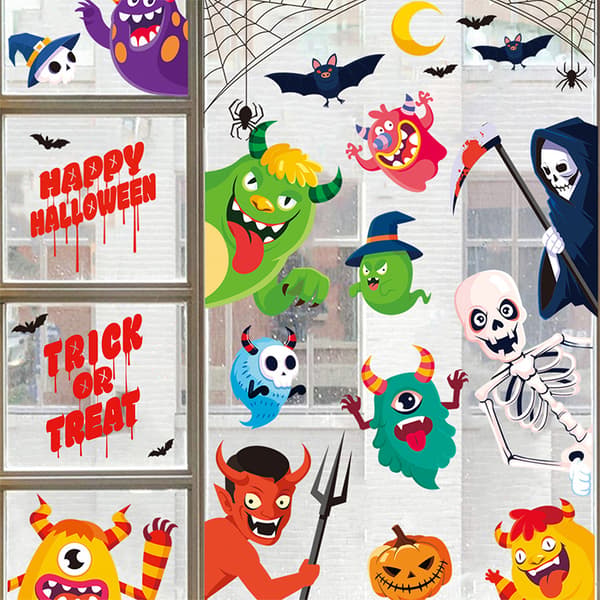 Halloween Witch Bat Skull Static Sticker Window Decal (20*30cm*9pcs)