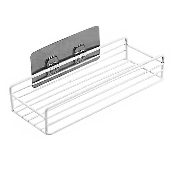 Wall-mounted spice storage shelf - White metal wire basket with self-adhesive hook for bathroom and kitchen, space-saving