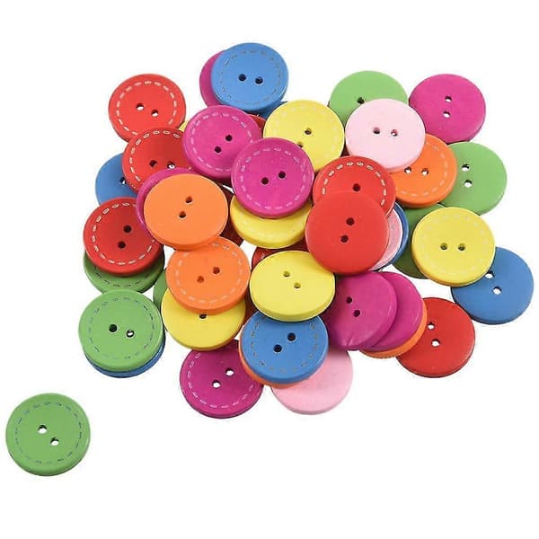 100 blandede runde 2-hullers træsyknapper scrapbooking 25 mm (1 tomme) diameter