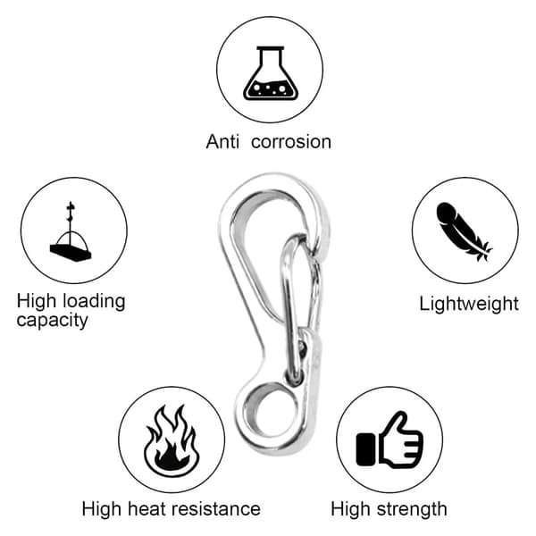 Small Carabiner Mini Snap Hook Aluminium Spring Link Keychain Durable Improved for Camping, Fishing, (Silver)
