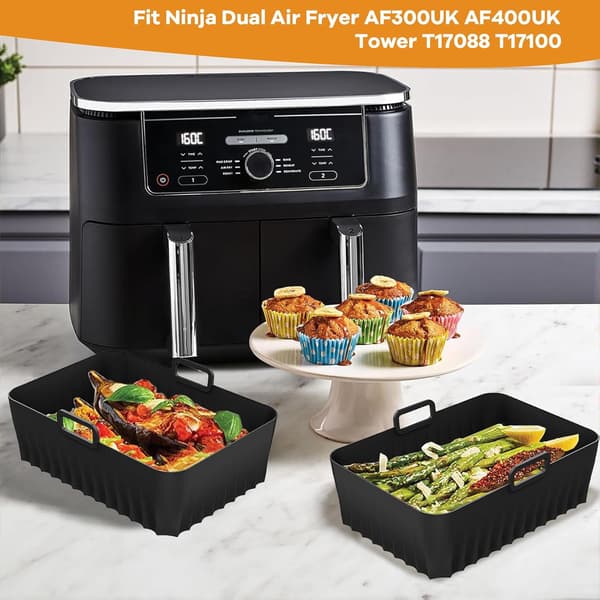 Silicone Airfryer Inserts - Reusable Airfryer Accessories - Suitable for 7.6L-9.5L Dual Zone Airfryers - 2-pack