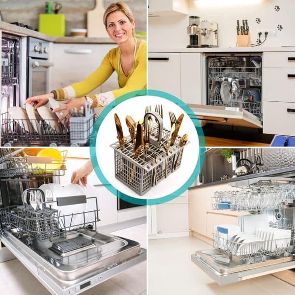Universal oppvaskmaskinkurv for bestikk med avtakbart håndtak for Hotpoint Indesit Whirlpool Grå