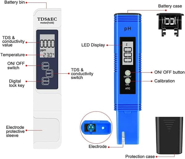 Elektronisk pH-tester, TDS&EC temperaturmåler, 4 i 1 vann