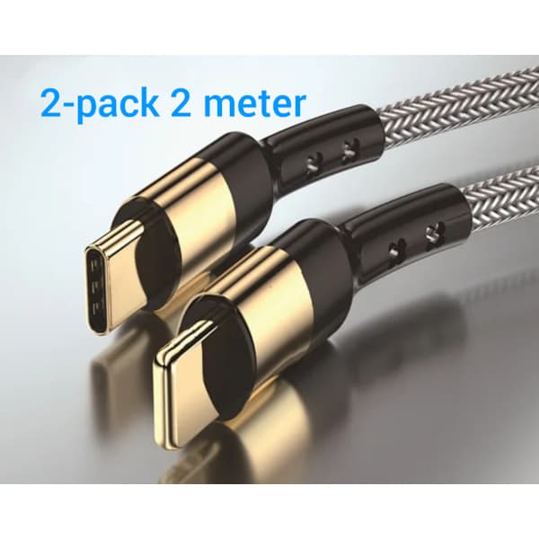 2-pak Oplader til iPhone - USB-C - Kabel / Ledning - 20W - 2m - Hurtigoplader GULD-SORT 2 stk 2 meter