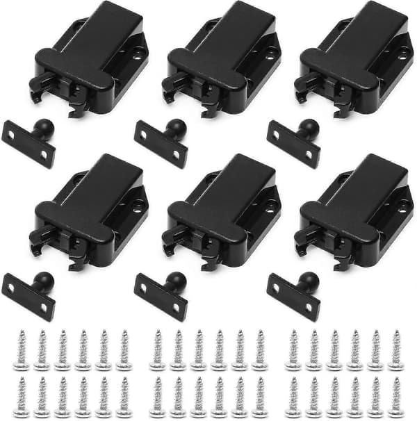 6 Pieces Black Push-to-Open Latches, Touch Release Door Catches, Automatic Pop Up Function Cabinet Locks, ABS Push Latches db