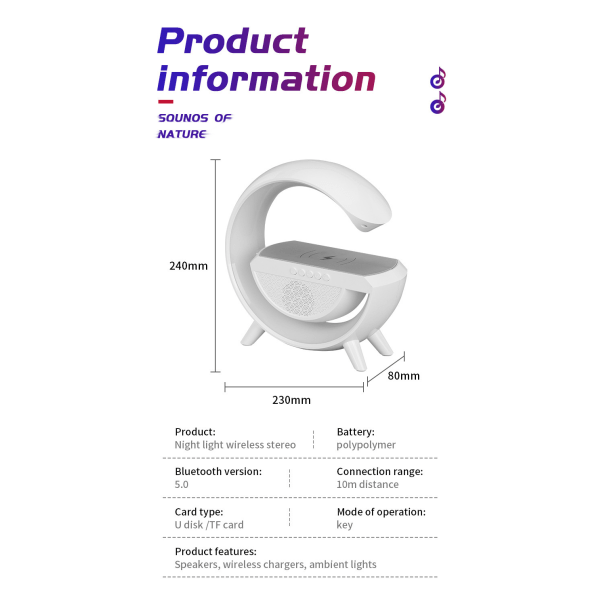 1 bit Smart Bluetooth högtalare Trådlös Laddare Nattbord