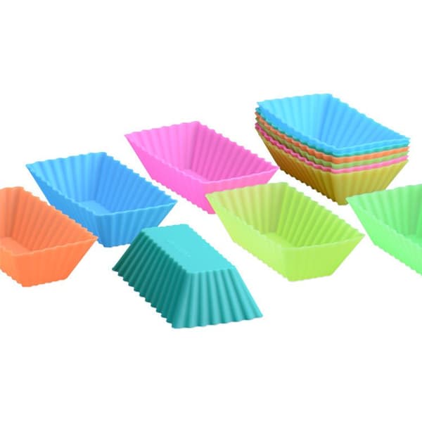 Rectangular Jumbo Cupcake Molds, 3.15 Inch Silicone Baking Cups Reusable Muffin Liners Mini Non-Stick Loaf Pan (Pack of 12, Random Color)