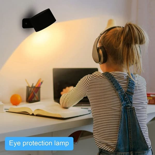 LED Wall Lamp, USB Rechargeable Wall Mounted RGB Light 360° Rotating Magnetic Ball, Wireless Bedside Lamp Black