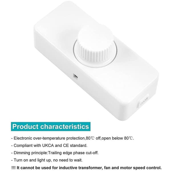 3-100W LED bakkantsdimmer (roterende dimmer), brukes for dimbare LED, glødelamper, halogenlamper, 220-240V, CE-pluggstrømbryter, hvit