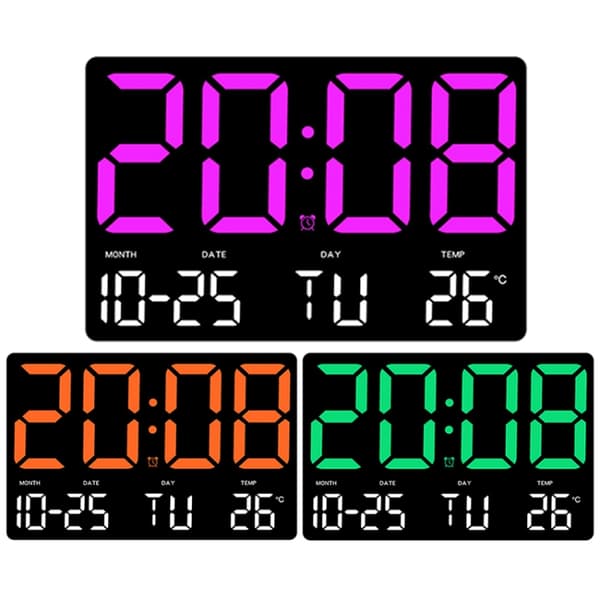 Large LED Digital Clock with 5 Modes, Adjustable Brightness, Temperature, Silent Electronic Clock (Red Dual Color)