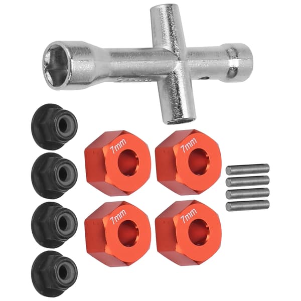 12 mm kuusikulmainen pyörännavan sovitin 7 mm paksu M4 laippalukkomutterit ristiavainsetti 1/10 RC-autoon, punainen