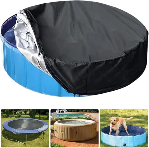 190*190*30cm Round Pool Cover - with Drawstring, Waterproof Oxford - Protects against Leaves & Dust - Black