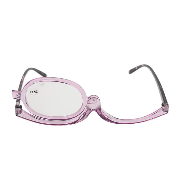 Single-Lens Makeup Glasses Foldable Transparent Purple Frame Rotating Magnifying Cosmetic Glasses +1.50