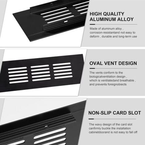 2 sorte aluminiumsventilationsgitre, 50 x 8 cm, til udluftning af skabe og rum (FMY)